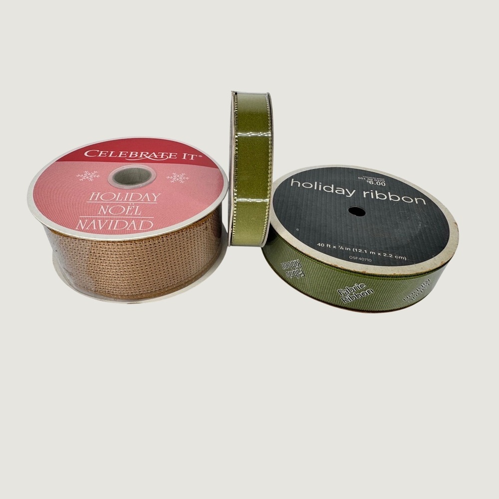 Celebrate It Target Holiday Ribbon Lot Burlap Green Satin Grosgrain Christmas